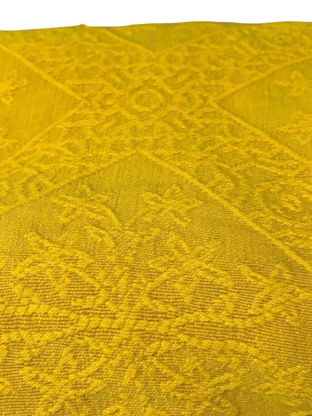 VTG Chenille Bedspread Fringe Mustard Yellow Pale Red MCM Grannycore Twin Full